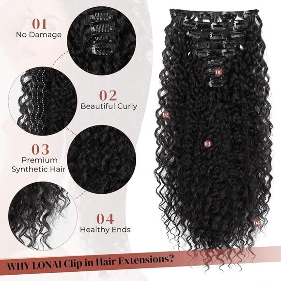 Black Synthetic Hair Extensions 22in Long Curly ClipIn for Women main image 6